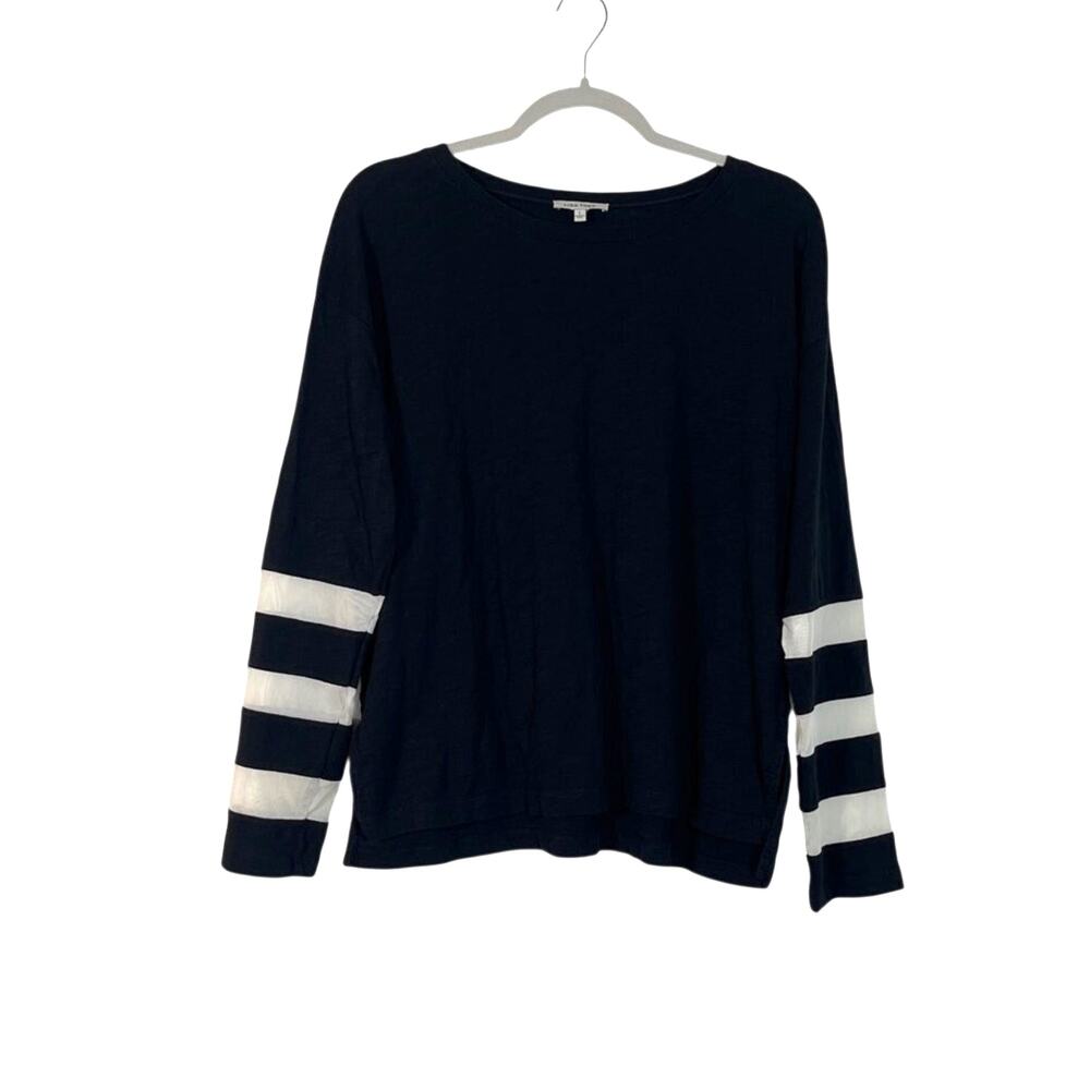 Lisa Todd Mesh Fest Long Sleeve Relaxed Cotton Tee Black Size Large Minimalist